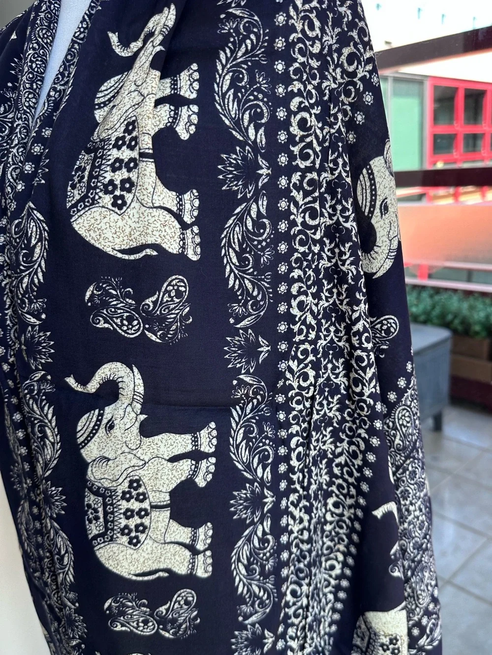 Navy Elephant Print Shawl Scarf - Unknown Brand never worn